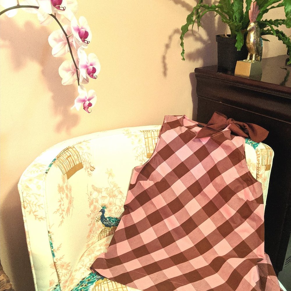 J. CREW Pink Gingham Bow Shoulder Top